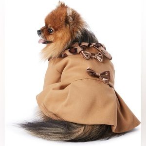Tailored Brown Peacoat Dress with Leopard Print Trim (pet clothing 🐶)